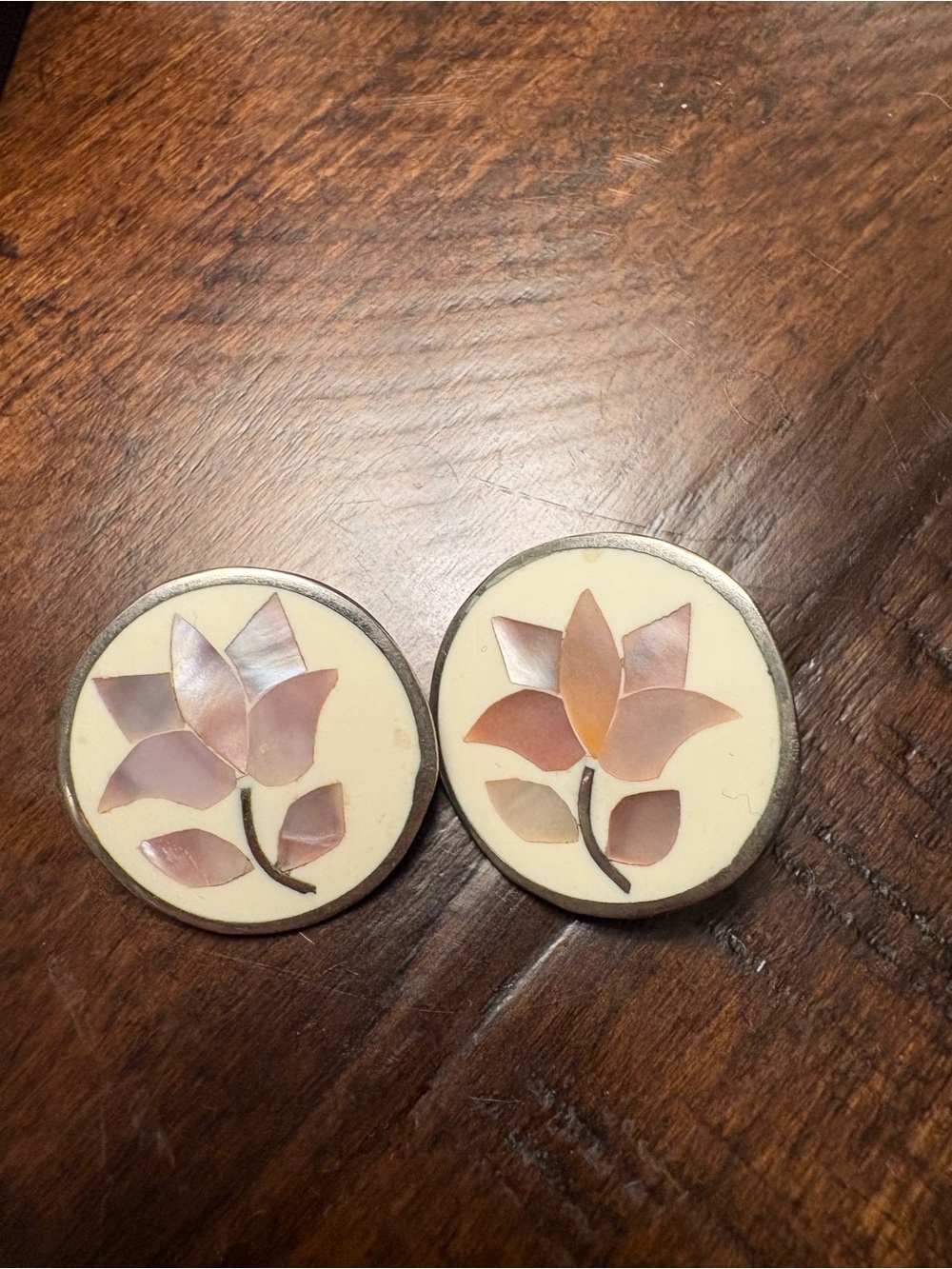 Vintage Silver and Mother of Pearl Earrings in Floral Design